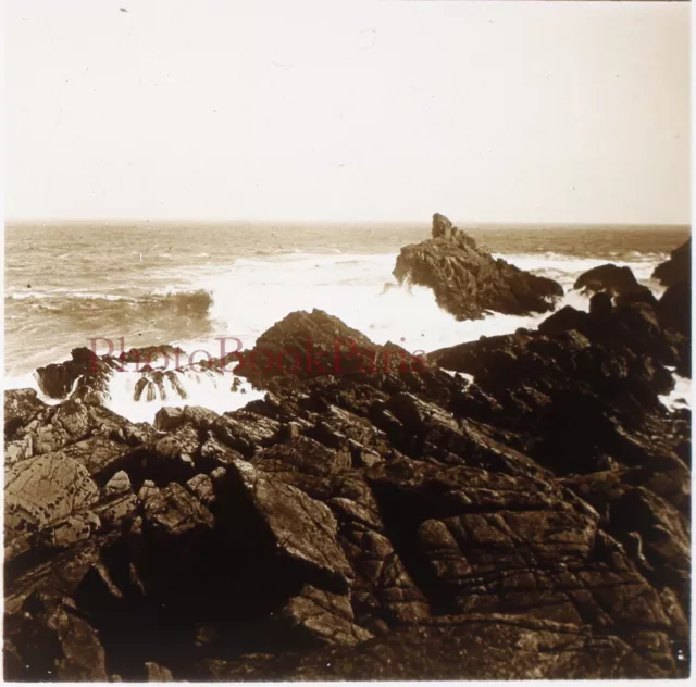 FRANCE Sea Landscape Wave c1930 Photo Glass Plate Stereo Vintage P29L5n14