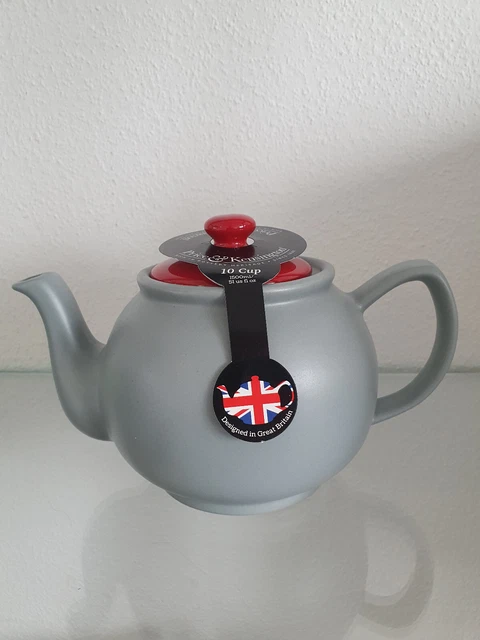 Price & Kensington Teekanne 6 Tassen matt grau mit rotem Deckel