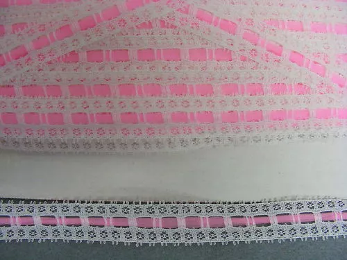 Flat White Galloon Lace with Pink Insertion 30 mts