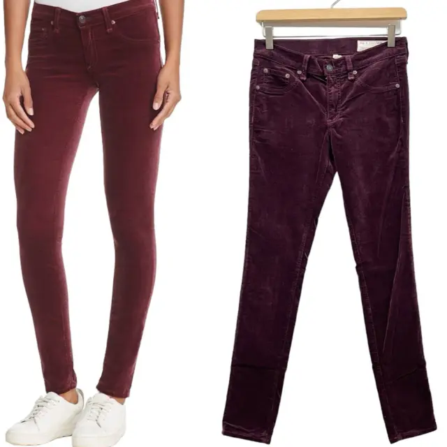 rag & bone/JEAN low rise skinny Jeans in Burgundy Velvet size 27