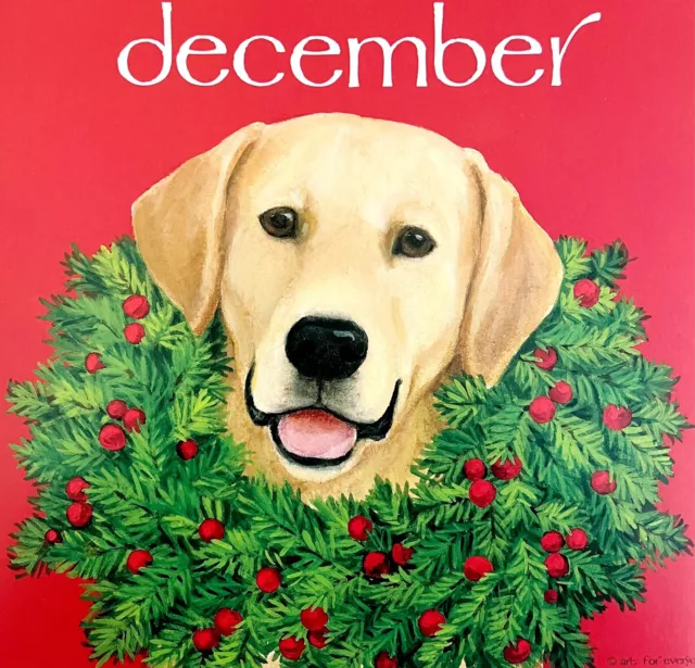 Labrador Christmas Wreath December Dog Days Poster Calendar 14 x 11" DWDDCal