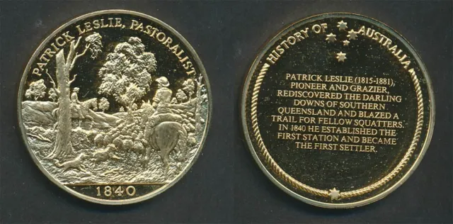 Australia: 1970s Patrick Leslie 44mm 39.5g Gilt Silver Medal, Australian History