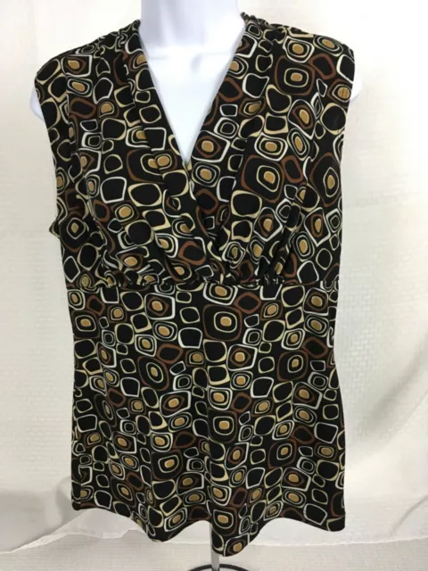 JKLA California Womens Top Size M Black Brown Tan Shapes Sleeveless V neck