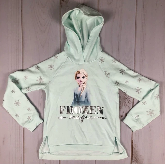 Elsa Frozen Magic Disney Girls Hoodie Green Snowflake Pullover L (10-12)