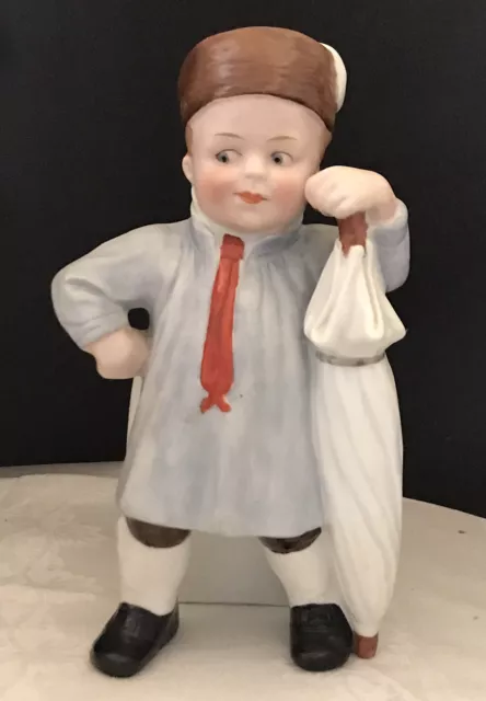 Gebruder & Heubach German Porcelain Young Boy & His Umbrella Spill Vase 8''