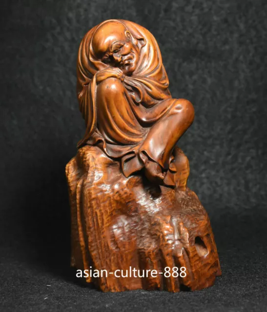 Chinese Buddhism Boxwood Wood Carved Sleep Arhat Monk Buddha Statue Sculpture