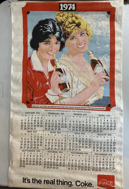 1974 Coke Linen Cloth Calendar Craft Material Soda Coca Cola Retro