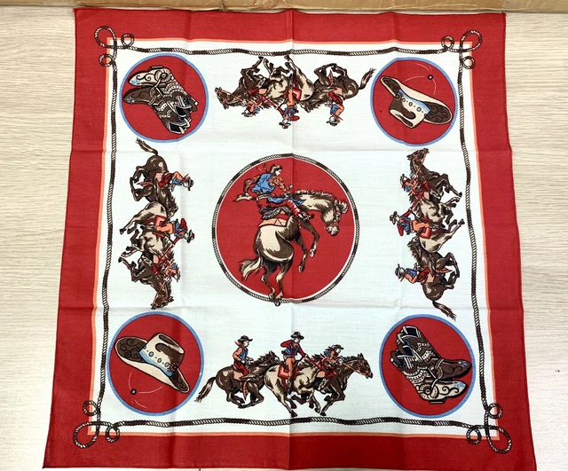 Vintage Red Western Cowboy Handkerchief Bandana Horse Riding Hat Boots Cowpokes