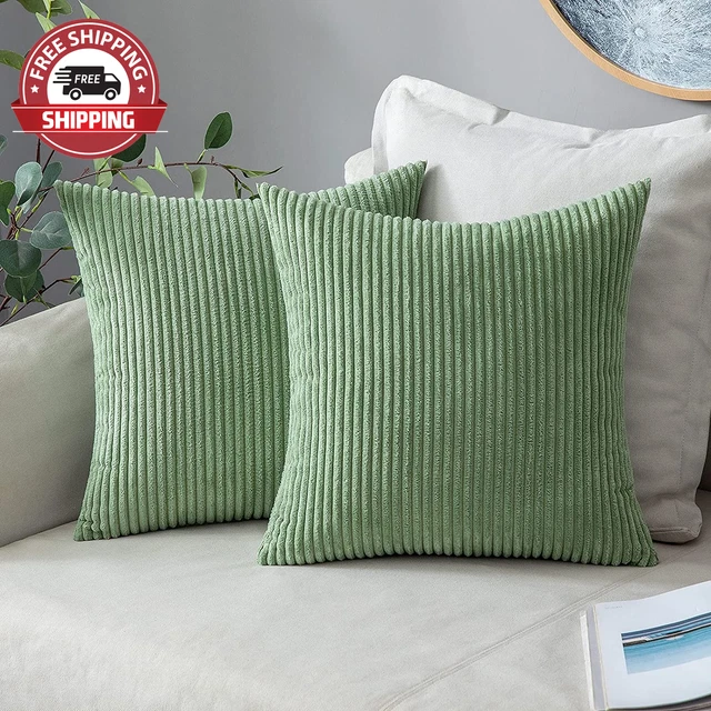 Pack of 2 Corduroy Pillow Covers Soft Soild Striped Throw Pillow Covers Set Deco