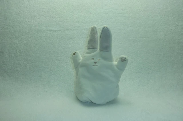 Doudou Lapin Marionnette Blanc Beige Comme Neuf Obaibi