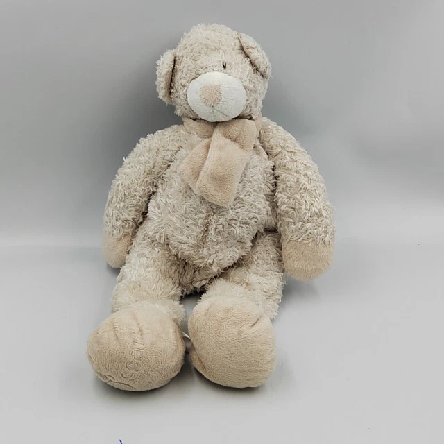 Doudou peluche ours blanc beige foulard Oscar J-LINE - 33065