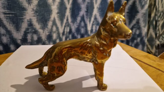 Vintage Solid Brass Alsatian Dog - German Shepherd  - Ornament - Paperweight