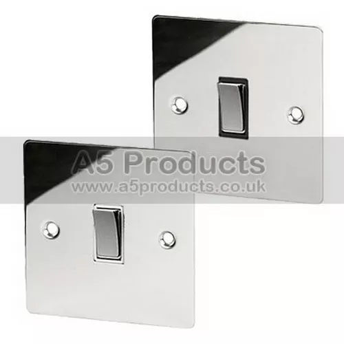 10Amp 2 Way Single Light Switch 1 Gang Polished Chrome FLAT Plate Silver Effect