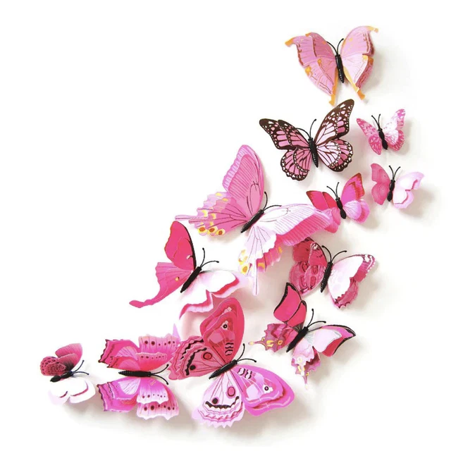 NEW 80Pcs Decorative Butterfly Wall Decals 3D Stickers Green Orange Red Pink