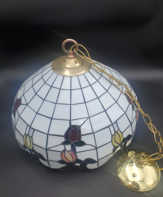 Vintage Stained Glass Ceiling Light Shade Hanging Rose Bordered Tiffany Style