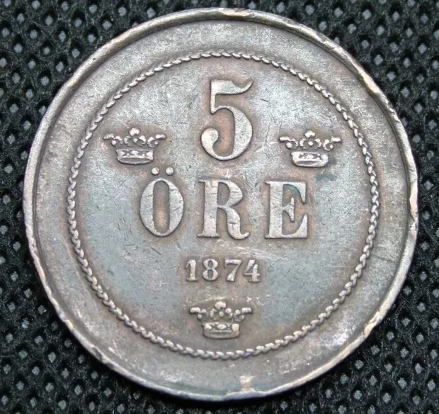 1874 Sweden 5 Five Ore KM 736 High Grade Swedish Oscar II Key Date