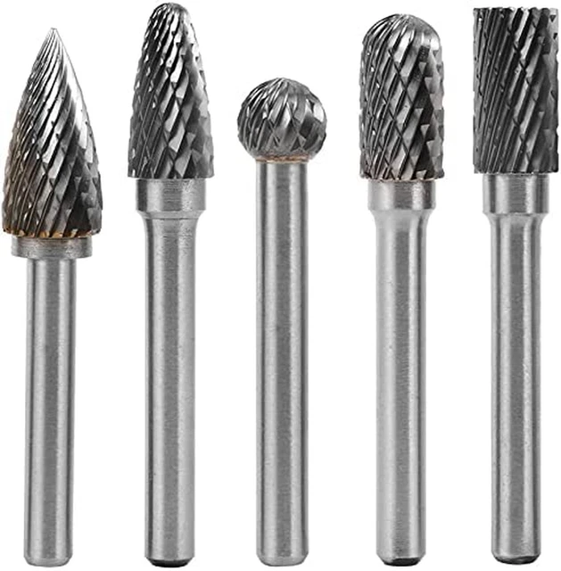 5Pcs 6Mm Shank 6X10MM Head Tungsten Carbide Double Cut Rotary Burr Set for Woodw