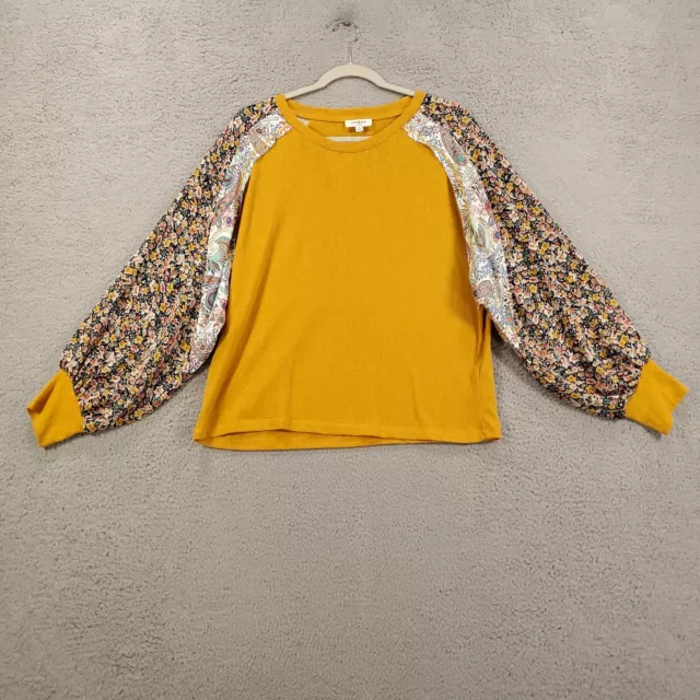 Umgee Blouse Women's Small Yellow Floral Boho Hippie Peasant