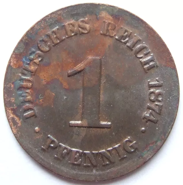 Moneta Reich Tedesco Impero Tedesco 1 Pfennig 1874 F IN Very fine