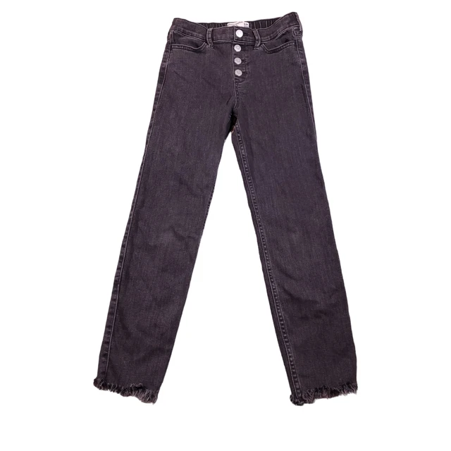 Abercrombie Kids High Rise Ankle Skinny Jeans 13/14 Slim Girls Black Raw Hem