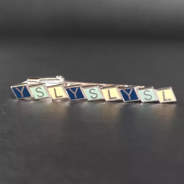 YVES SAINT LAURENT authentic necktie pin YSL logo blue navy white 5.5cm ...