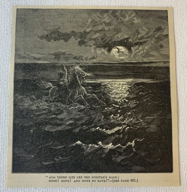 1872 Rivista Incisione ~ Man Equitazione Cavallo Attraverso Il Onde di Notte