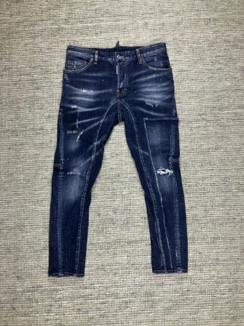 Dsquared2 Slim Jean Pants Skinny Authentic Mens Blue Ripped Denim Sz 34x27