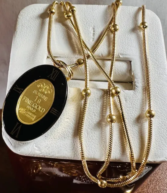 18K 750 Saudi Real Gold Black onyx Maria & Son Necklace 19.5” Long 2.5mm 9.2g