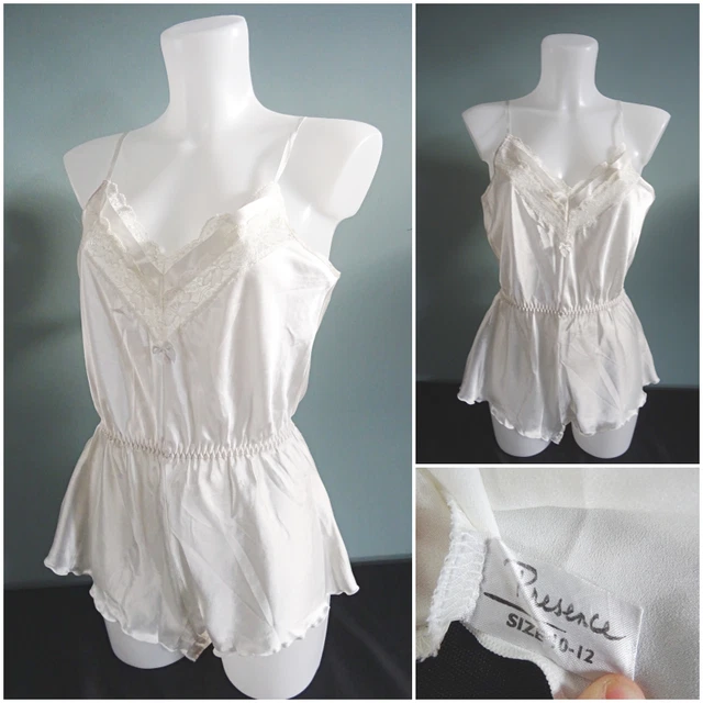 Tuta orsacchiotto vintage anni '80 corpo avorio raso pizzo donna presenza taglia 10-12
