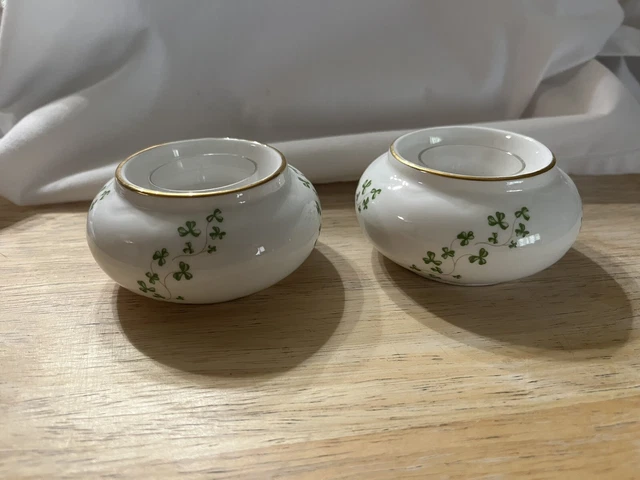 Vintage Royal Tara of Galway Ireland Shamrock Tea Light Votive Candle Holder-set