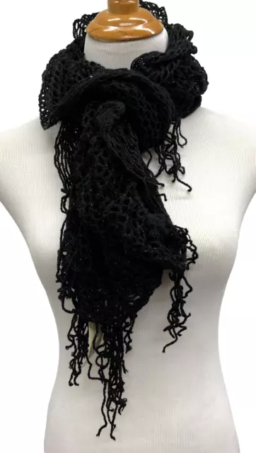 Collection XIIX Women's Black & Metallic Raschel Knit Open fishnet Fashion Scarf