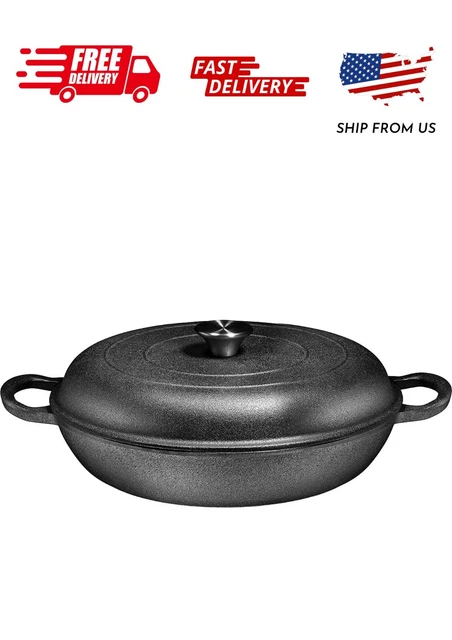 Bruntmor | Heavy Duty Pre-Seasoned Cast Iron Casserole Braiser - Pan With Cover