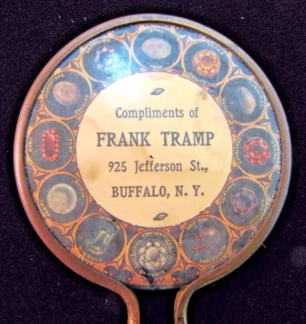 FRANK TRAMP BUFFALO NY JEWELER Antique Advertising Small Sign Hand Mirror