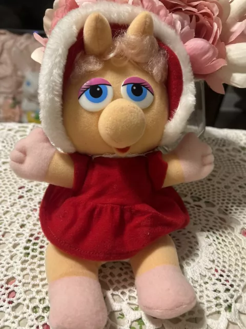 1987 Muppets Miss Piggy Baby Vintage Plush Christmas Doll 9" Jim Henson