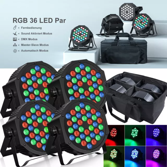 4x 80W Par Strahler RGB 36 LED Par mit Softtasche DMX Bühnenlicht DJ Partylicht