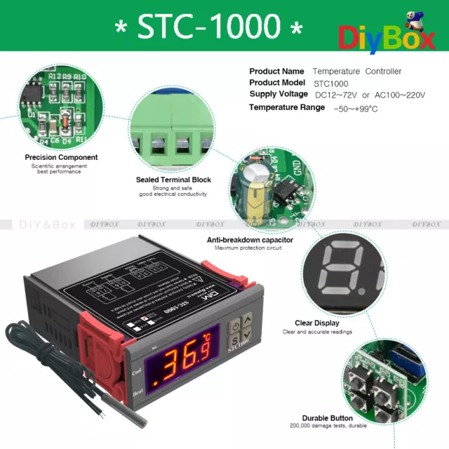 STC-1000 12/24V 110-220V Digital Temperature Controller Thermostat Sensor w/ NTC