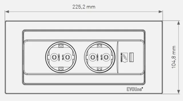 Prise Encastrée Evoline Backflip 2-fach Prise de Cuisine USB A Prise Bureau 2