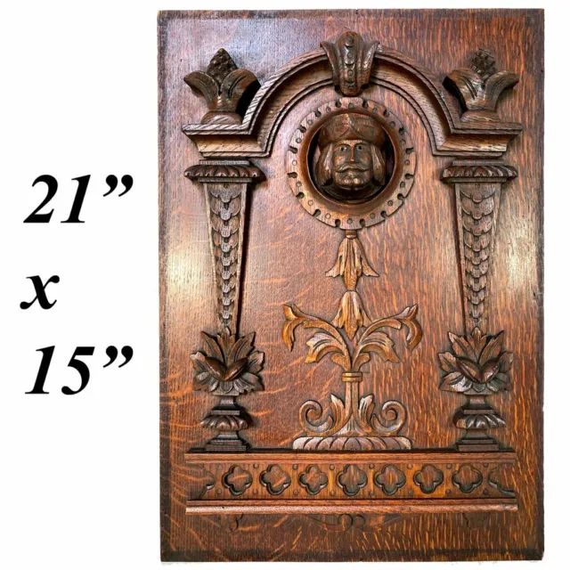 Antique Carved Oak 21" Panel, Figural Plaque, Furniture or Architectural Salvage