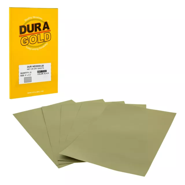 DURA-GOLD  5.5" x 9" Wet Dry Sandpaper, P3000 Grit, 25 Sheets, Single Sleeve