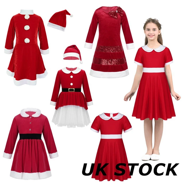 Kids Girls Christmas Santa Claus Costumes Tutu Fancy Dress Xmas Party Outfit Set