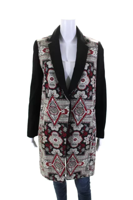 J Crew Collection Womens Single Button Notched Lapel Printed Coat Black Multi 8