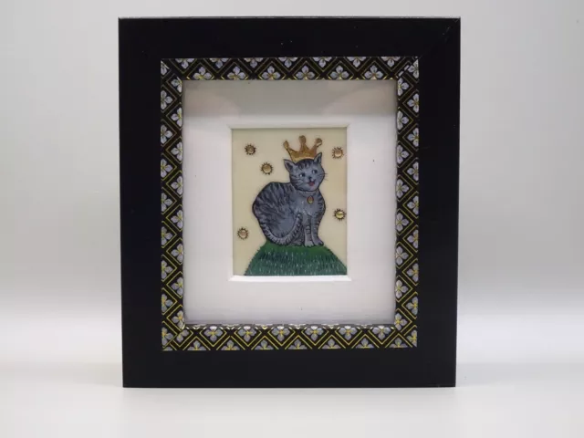 Medieval cat with crown Original handmade miniature painting illuminated MSS 3