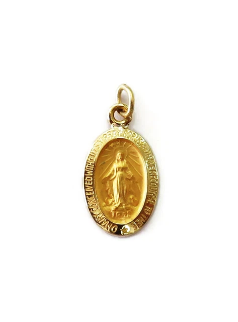 14K YELLOW GOLD Oval Virgin Mary Miraculous Medal Charm Necklace ...