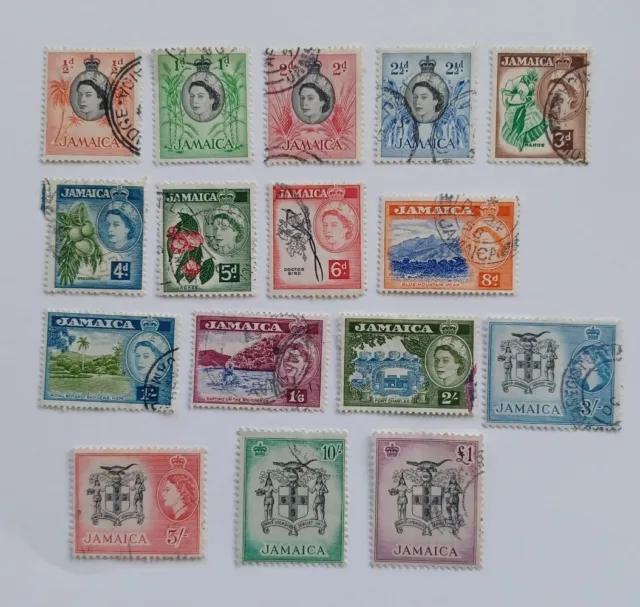 CSS204: Jamaica (1956).  Full Set Used (FU) Stamps to £1. SG159 - 174