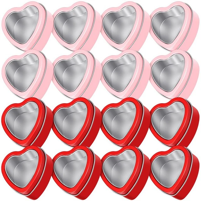 16 PIEZAS latas de metal en forma de corazón con tapa latas de metal velas vacías rojas K1E6