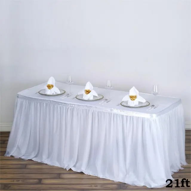 21 ft White TABLE SKIRT 3 Layers Tulle Wedding Party Catering Supply Linens SALE