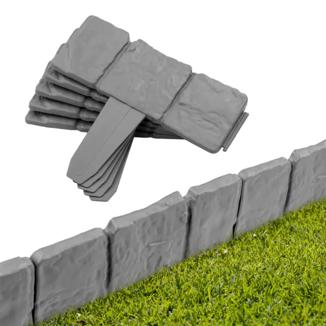 Garden Border Edging Plastic Grey Stone Slab Effect Flower Bed Grass Lawn Liner