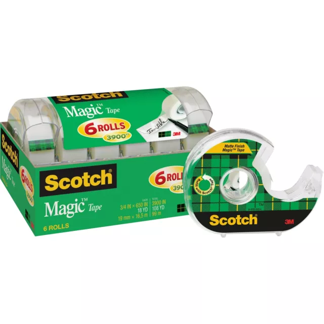 Scotch Magic Tape, 6 Rolls with Dispensers 3/4 x 650 Inches (6122)