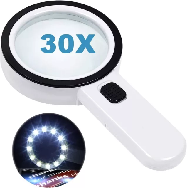 Nazano Magnifying Glass 30X Large 12 LED Light Handheld Reading Magnifier