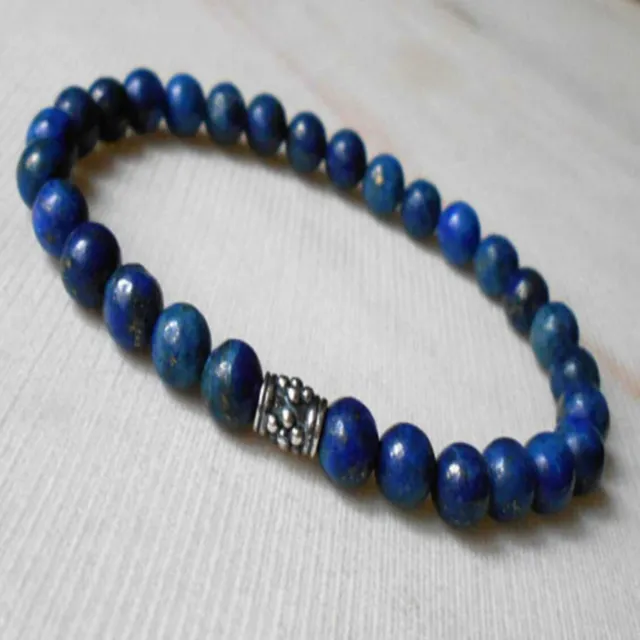 6mm Natural Lapis Lazuli Stretch Bracelet 7.5inches Cuff Restore Yoga Easter
